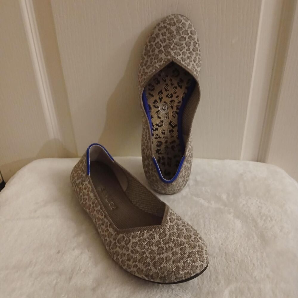 Rothy's The Flat tan leopard driftwood haze spot print round toe ballet flats 9